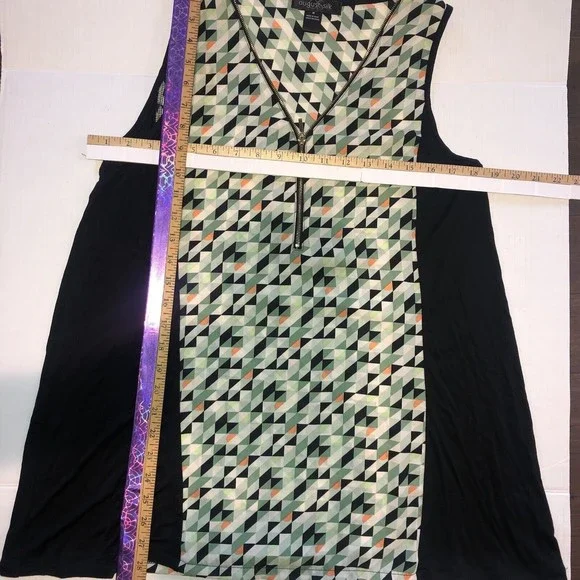 August silk black Green sleeveless tank blouse beaded neck design MED - Picture 11 of 13
